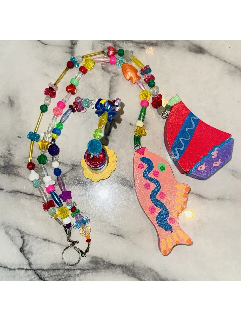 3 Strands 90s Sailboat Fish Lighthouse Handmade Beaded String Mobile Toran